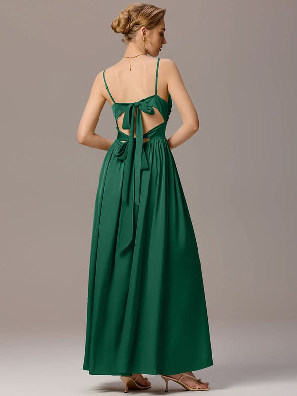 Satin Pleated Back-Tie Sleeveless Maxi Bridesmaid Dress #color_Sage Green Satin Pleated Back-Tie Sleeveless Maxi Bridesmaid Dress