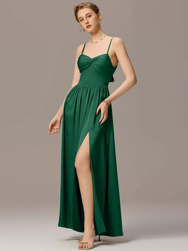 Satin Pleated Back-Tie Sleeveless Maxi Bridesmaid Dress #color_Sage Green Satin Pleated Back-Tie Sleeveless Maxi Bridesmaid Dress