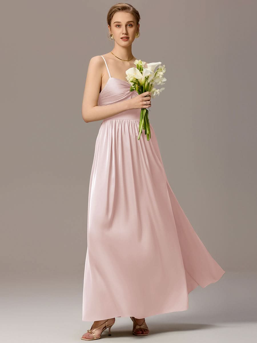 Satin Pleated Back-Tie Sleeveless Maxi Bridesmaid Dress #color_Pink