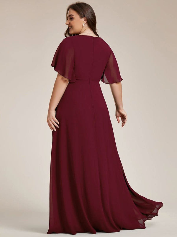 Ruffles Sleeve A-Line Chiffon Waist Applique Maxi Evening Dress #color_Dusty Blue ever IVYROSE|Ruffles Sleeve A-Line Chiffon Waist Applique Maxi Wedding Guest Dress