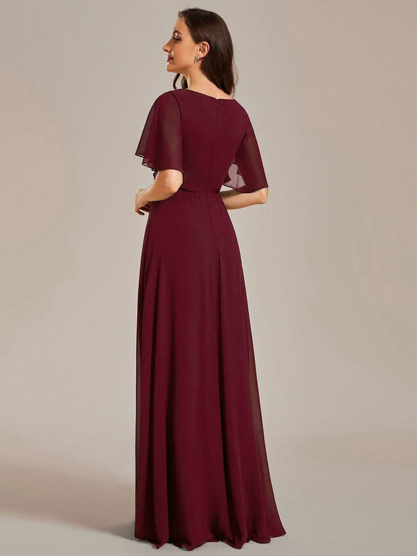 Ruffles Sleeve A-Line Chiffon Waist Applique Maxi Evening Dress #color_Dusty Blue ever IVYROSE|Ruffles Sleeve A-Line Chiffon Waist Applique Maxi Wedding Guest Dress