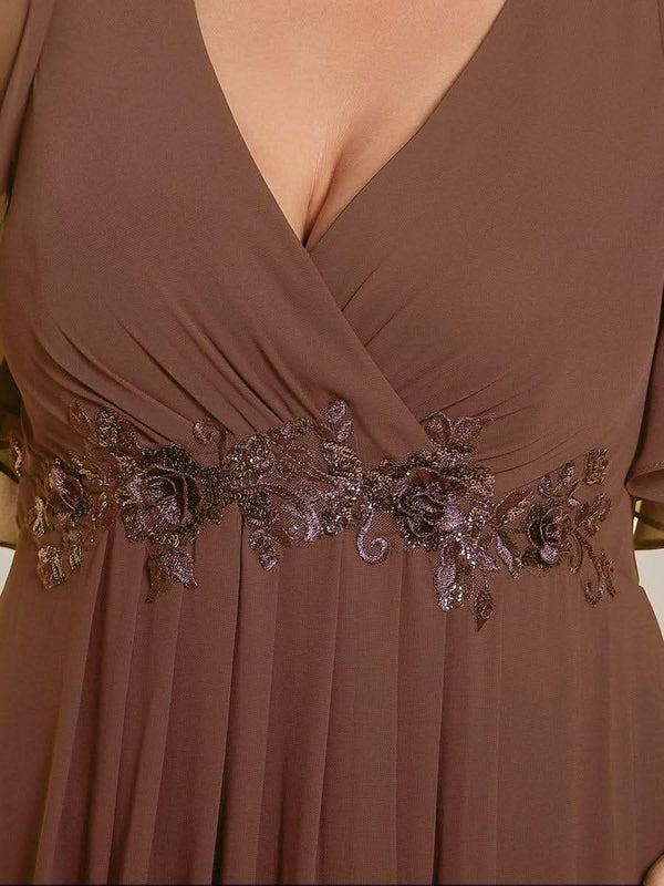Ruffles Sleeve A-Line Chiffon Waist Applique Maxi Evening Dress #color_Dusty Blue ever IVYROSE|Ruffles Sleeve A-Line Chiffon Waist Applique Maxi Wedding Guest Dress