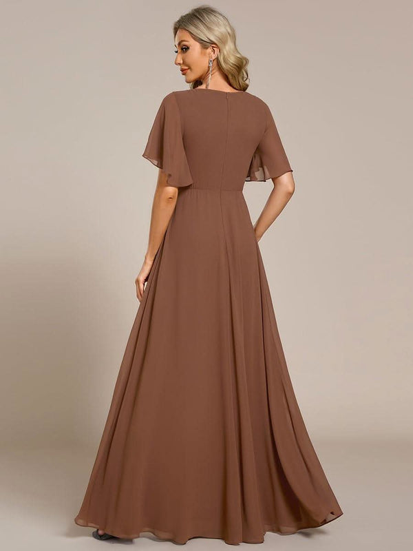 Ruffles Sleeve A-Line Chiffon Waist Applique Maxi Evening Dress #color_Dusty Blue ever IVYROSE|Ruffles Sleeve A-Line Chiffon Waist Applique Maxi Wedding Guest Dress