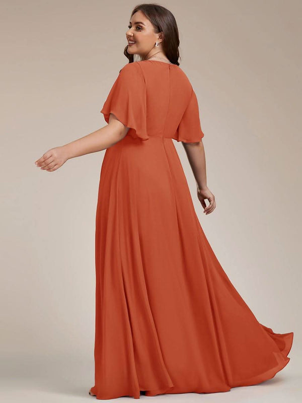 Ruffles Sleeve A-Line Chiffon Waist Applique Maxi Evening Dress #color_Dusty Blue ever IVYROSE|Ruffles Sleeve A-Line Chiffon Waist Applique Maxi Wedding Guest Dress
