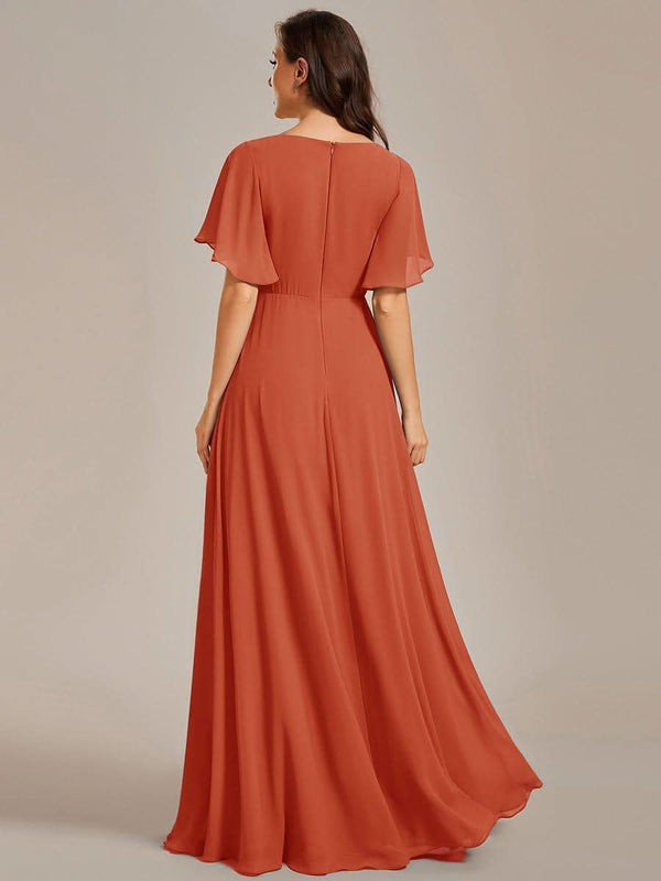 Ruffles Sleeve A-Line Chiffon Waist Applique Maxi Evening Dress #color_Dusty Blue ever IVYROSE|Ruffles Sleeve A-Line Chiffon Waist Applique Maxi Wedding Guest Dress