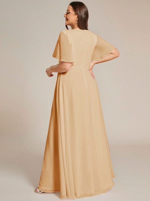 Ruffles Sleeve A-Line Chiffon Waist Applique Maxi Evening Dress #color_Dusty Blue ever IVYROSE|Ruffles Sleeve A-Line Chiffon Waist Applique Maxi Wedding Guest Dress