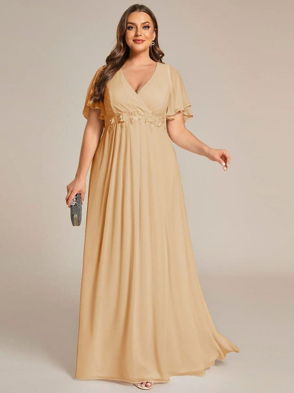 Ruffles Sleeve A-Line Chiffon Waist Applique Maxi Evening Dress #color_Dusty Blue ever IVYROSE|Ruffles Sleeve A-Line Chiffon Waist Applique Maxi Wedding Guest Dress