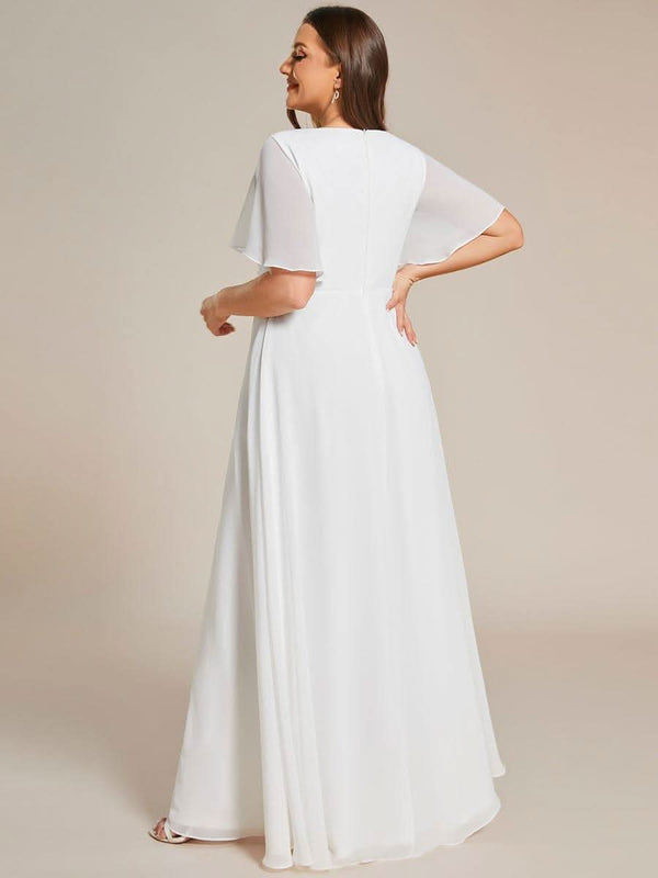 Ruffles Sleeve A-Line Chiffon Waist Applique Maxi Evening Dress #color_Dusty Blue ever IVYROSE|Ruffles Sleeve A-Line Chiffon Waist Applique Maxi Wedding Guest Dress