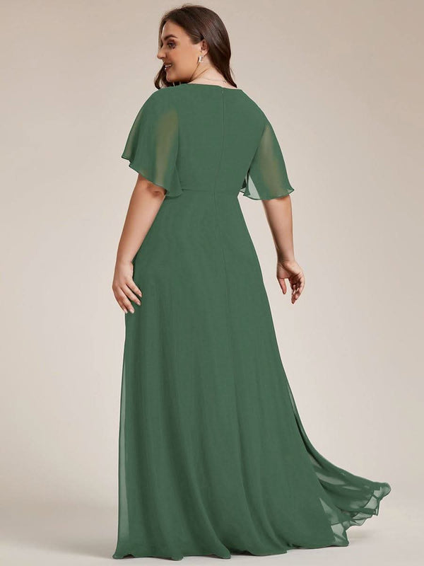 Ruffles Sleeve A-Line Chiffon Waist Applique Maxi Evening Dress #color_Dusty Blue ever IVYROSE|Ruffles Sleeve A-Line Chiffon Waist Applique Maxi Wedding Guest Dress