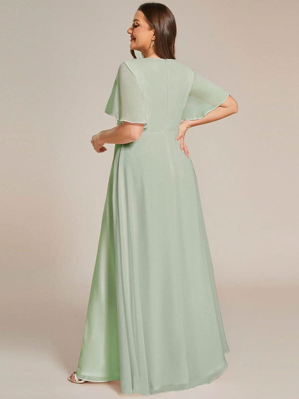 Ruffles Sleeve A-Line Chiffon Waist Applique Maxi Evening Dress #color_Dusty Blue ever IVYROSE|Ruffles Sleeve A-Line Chiffon Waist Applique Maxi Wedding Guest Dress