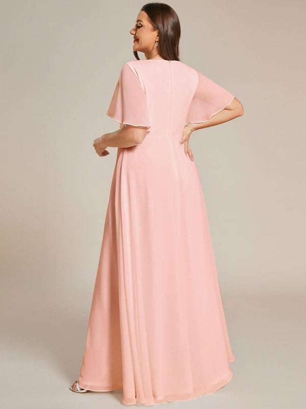 Ruffles Sleeve A-Line Chiffon Waist Applique Maxi Evening Dress #color_Dusty Blue ever IVYROSE|Ruffles Sleeve A-Line Chiffon Waist Applique Maxi Wedding Guest Dress