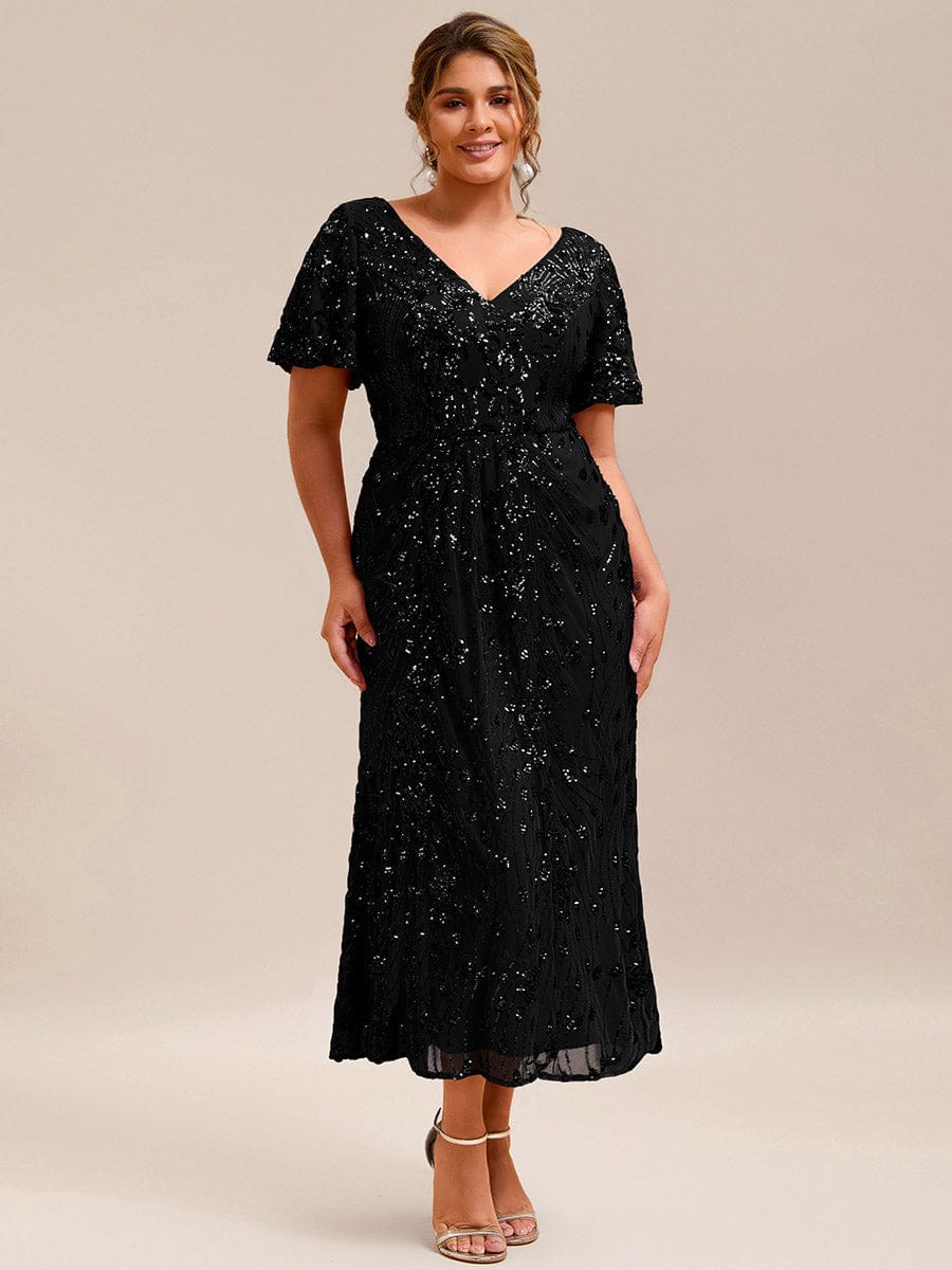 Plus Size Sequin Mermaid Formal Dress #color_Black