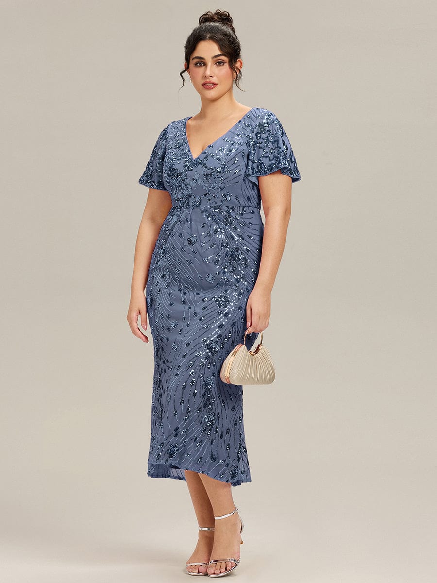 Plus Size Sequin Mermaid Formal Dress #color_Dusty Blue