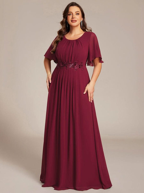 Plus Size Pleated Waist Applique Chiffon Maxi Formal Dress #color_Dusty Blue pretty ASPYN|Plus Size Pleated Waist Applique Chiffon Maxi Formal Dress