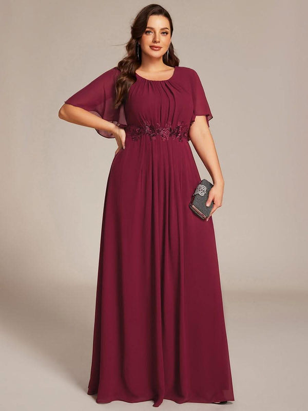 Plus Size Pleated Waist Applique Chiffon Maxi Formal Dress #color_Dusty Blue pretty ASPYN|Plus Size Pleated Waist Applique Chiffon Maxi Formal Dress
