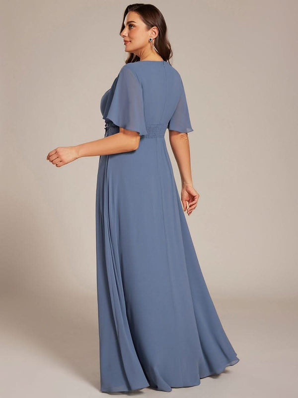 Plus Size Pleated Waist Applique Chiffon Maxi Formal Dress #color_Dusty Blue pretty ASPYN|Plus Size Pleated Waist Applique Chiffon Maxi Formal Dress