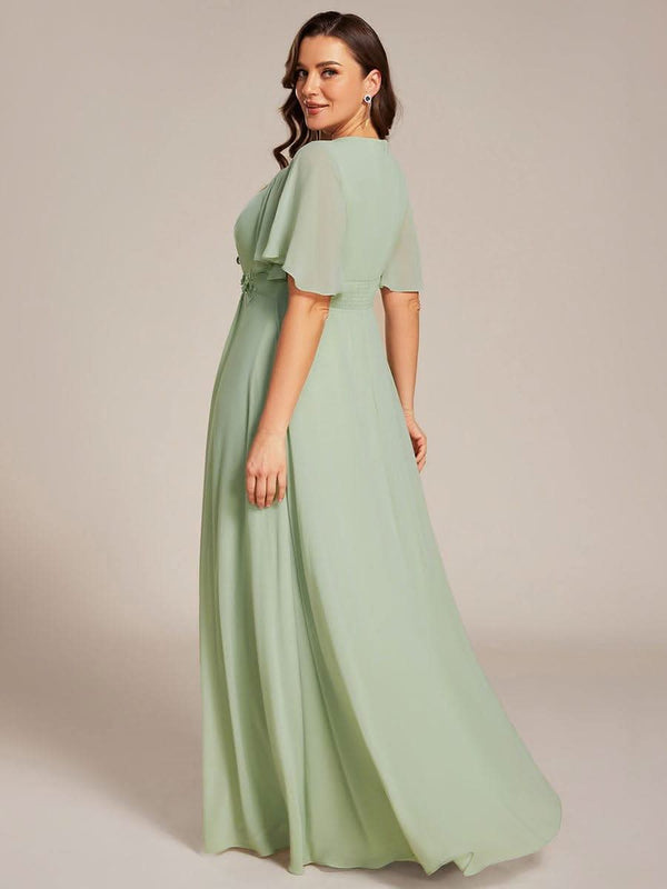 Plus Size Pleated Waist Applique Chiffon Maxi Formal Dress #color_Dusty Blue pretty ASPYN|Plus Size Pleated Waist Applique Chiffon Maxi Formal Dress