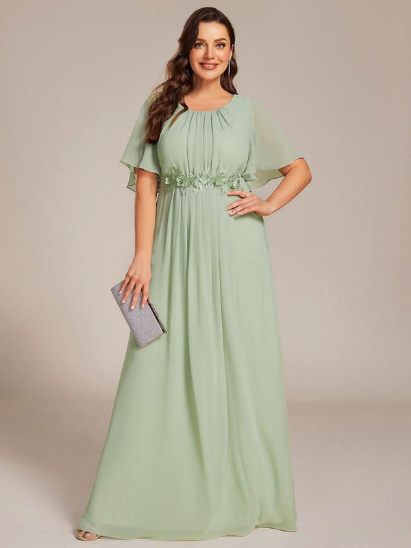 Plus Size Pleated Waist Applique Chiffon Maxi Formal Dress #color_Dusty Blue pretty ASPYN|Plus Size Pleated Waist Applique Chiffon Maxi Formal Dress