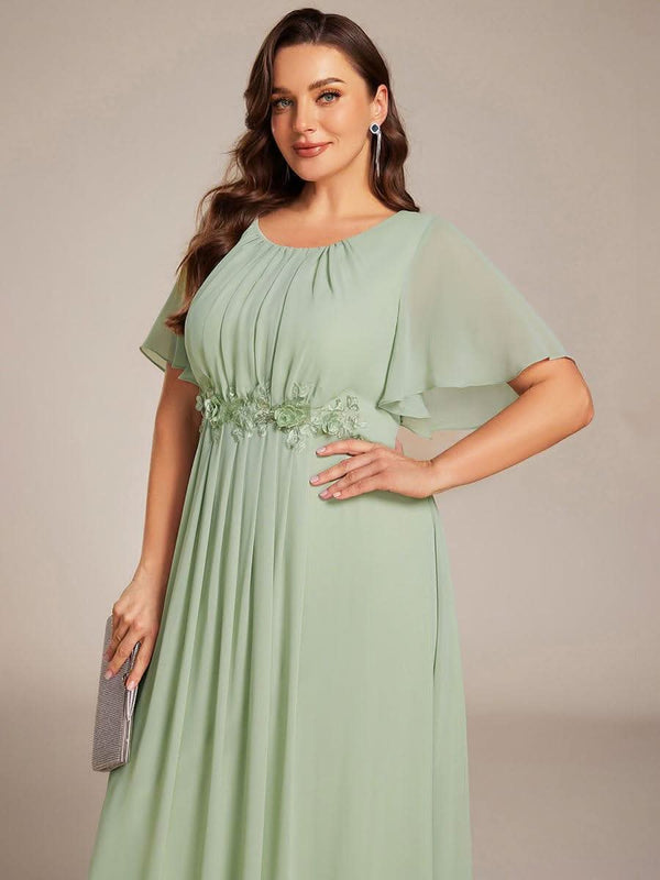 Plus Size Pleated Waist Applique Chiffon Maxi Formal Dress #color_Dusty Blue pretty ASPYN|Plus Size Pleated Waist Applique Chiffon Maxi Formal Dress