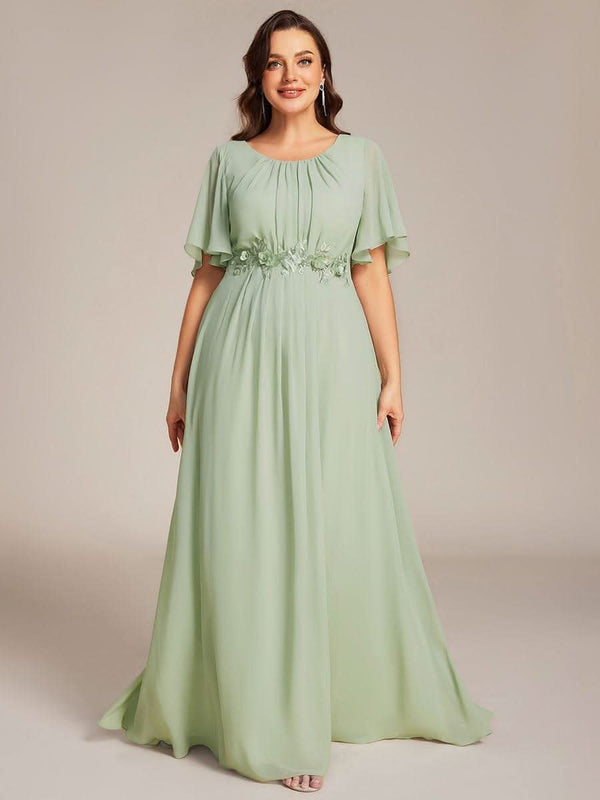 Plus Size Pleated Waist Applique Chiffon Maxi Formal Dress #color_Dusty Blue pretty ASPYN|Plus Size Pleated Waist Applique Chiffon Maxi Formal Dress