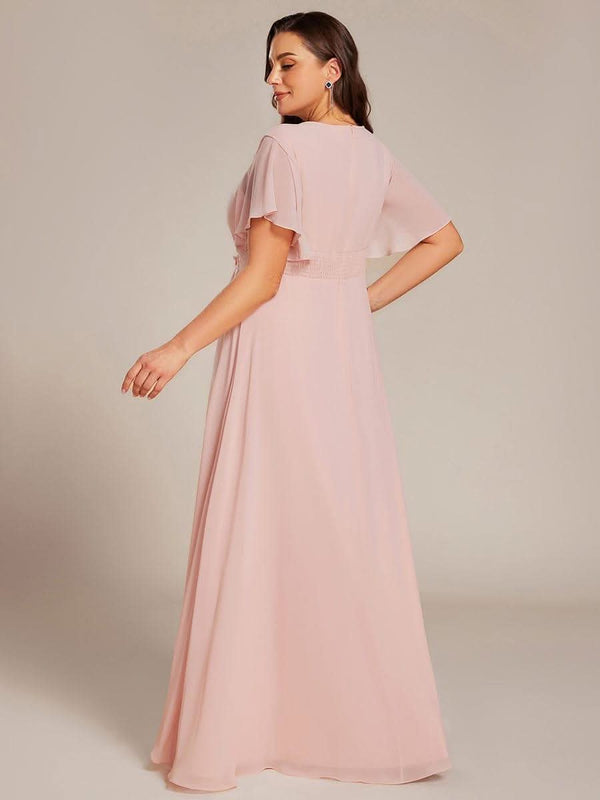 Plus Size Pleated Waist Applique Chiffon Maxi Formal Dress #color_Dusty Blue pretty ASPYN|Plus Size Pleated Waist Applique Chiffon Maxi Formal Dress