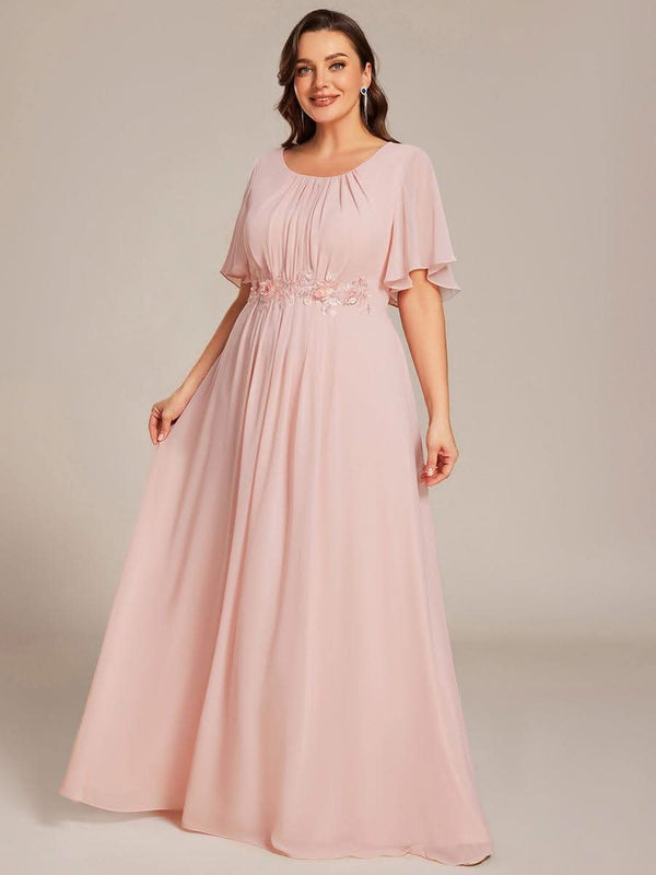 Plus Size Pleated Waist Applique Chiffon Maxi Formal Dress #color_Dusty Blue pretty ASPYN|Plus Size Pleated Waist Applique Chiffon Maxi Formal Dress
