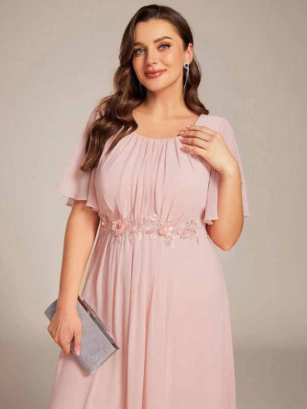Plus Size Pleated Waist Applique Chiffon Maxi Formal Dress #color_Dusty Blue pretty ASPYN|Plus Size Pleated Waist Applique Chiffon Maxi Formal Dress