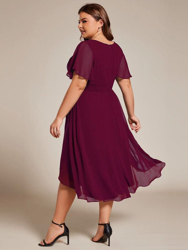 Flowy Chiffon Round Neckline A-Line Knee Length Bridesmaid Dress #color_Pink ever EDEN|Flowy Chiffon Round Neckline A-Line Knee Length Bridesmaid Dress