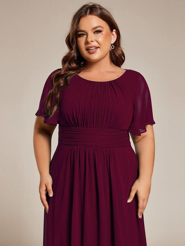 Flowy Chiffon Round Neckline A-Line Knee Length Bridesmaid Dress #color_Pink ever EDEN|Flowy Chiffon Round Neckline A-Line Knee Length Bridesmaid Dress