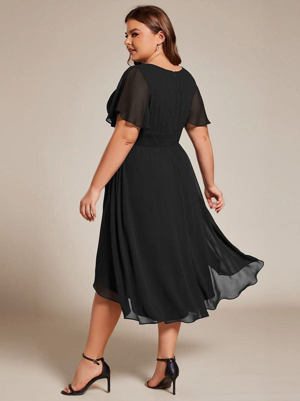 Flowy Chiffon Round Neckline A-Line Knee Length Bridesmaid Dress #color_Pink ever EDEN|Flowy Chiffon Round Neckline A-Line Knee Length Bridesmaid Dress
