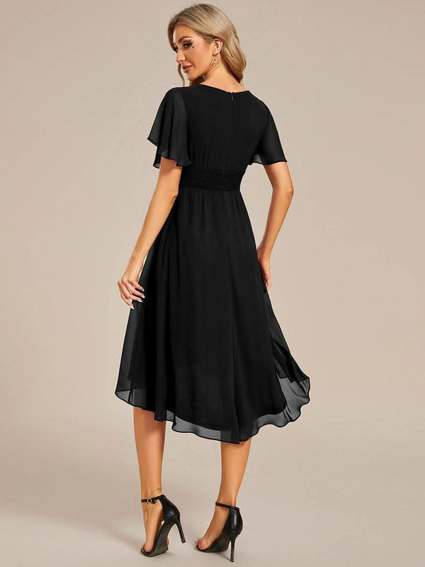 Flowy Chiffon Round Neckline A-Line Knee Length Bridesmaid Dress #color_Pink ever EDEN|Flowy Chiffon Round Neckline A-Line Knee Length Bridesmaid Dress