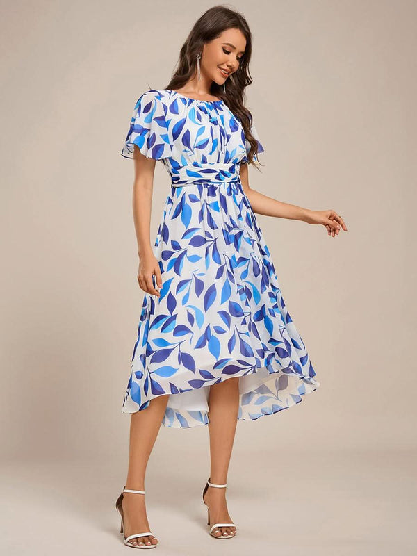 Flowy Chiffon Round Neckline A-Line Knee Length Bridesmaid Dress #color_Pink ever EDEN|Flowy Chiffon Round Neckline A-Line Knee Length Bridesmaid Dress