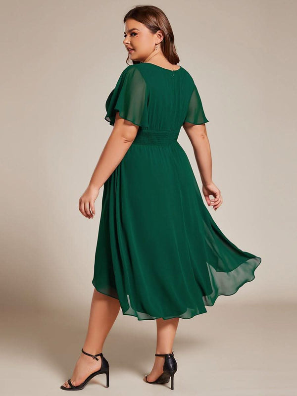 Flowy Chiffon Round Neckline A-Line Knee Length Bridesmaid Dress #color_Pink ever EDEN|Flowy Chiffon Round Neckline A-Line Knee Length Bridesmaid Dress