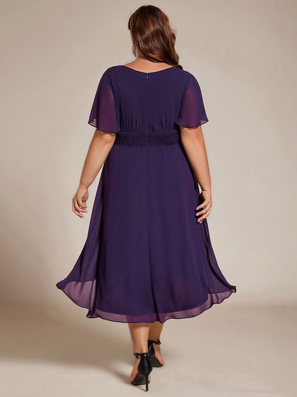 Flowy Chiffon Round Neckline A-Line Knee Length Bridesmaid Dress #color_Pink ever EDEN|Flowy Chiffon Round Neckline A-Line Knee Length Bridesmaid Dress