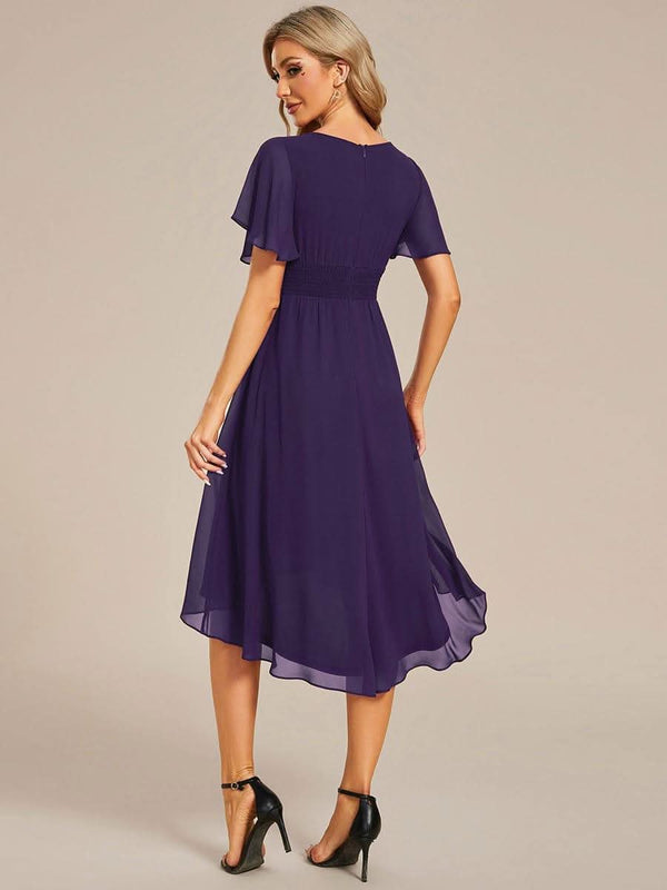 Flowy Chiffon Round Neckline A-Line Knee Length Bridesmaid Dress #color_Pink ever EDEN|Flowy Chiffon Round Neckline A-Line Knee Length Bridesmaid Dress