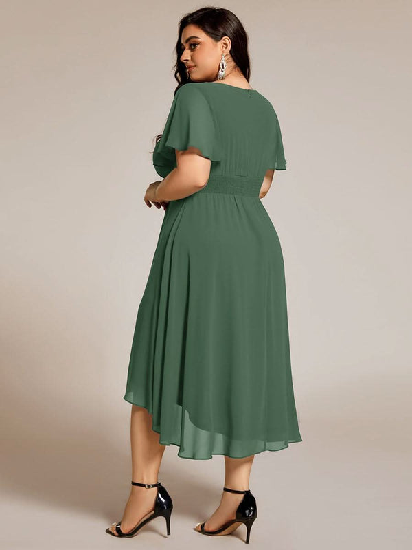 Flowy Chiffon Round Neckline A-Line Knee Length Bridesmaid Dress #color_Pink ever EDEN|Flowy Chiffon Round Neckline A-Line Knee Length Bridesmaid Dress