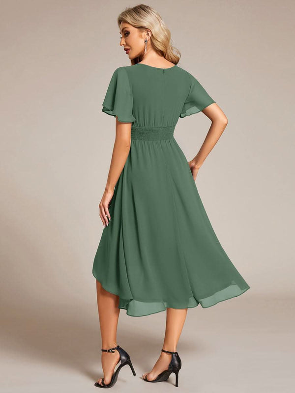 Flowy Chiffon Round Neckline A-Line Knee Length Bridesmaid Dress #color_Pink ever EDEN|Flowy Chiffon Round Neckline A-Line Knee Length Bridesmaid Dress
