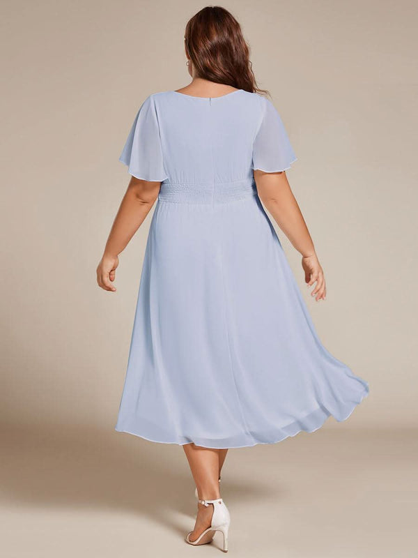 Flowy Chiffon Round Neckline A-Line Knee Length Bridesmaid Dress #color_Pink ever EDEN|Flowy Chiffon Round Neckline A-Line Knee Length Bridesmaid Dress