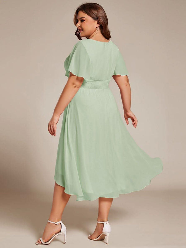 Flowy Chiffon Round Neckline A-Line Knee Length Bridesmaid Dress #color_Pink ever EDEN|Flowy Chiffon Round Neckline A-Line Knee Length Bridesmaid Dress
