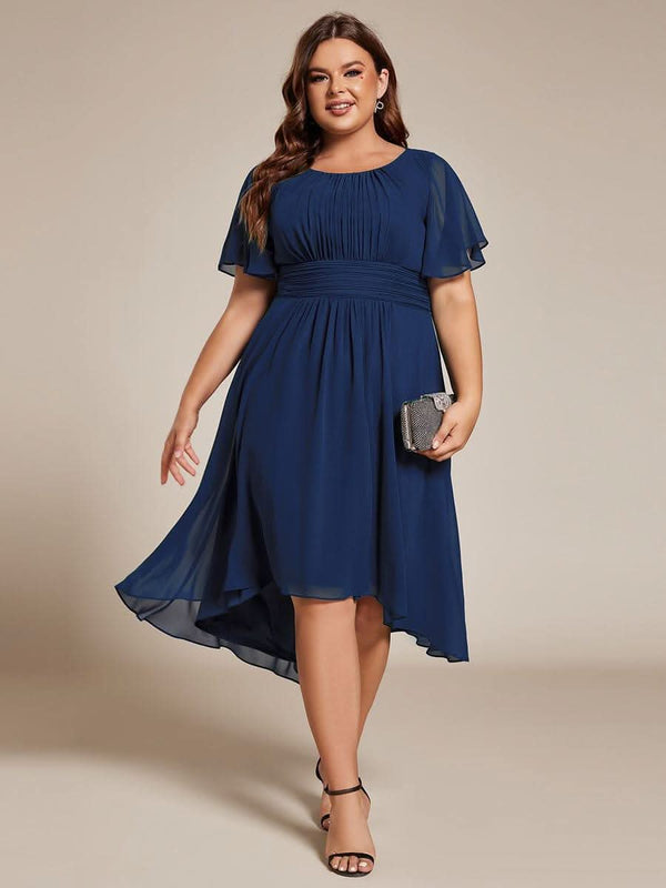 Flowy Chiffon Round Neckline A-Line Knee Length Bridesmaid Dress #color_Pink ever EDEN|Flowy Chiffon Round Neckline A-Line Knee Length Bridesmaid Dress