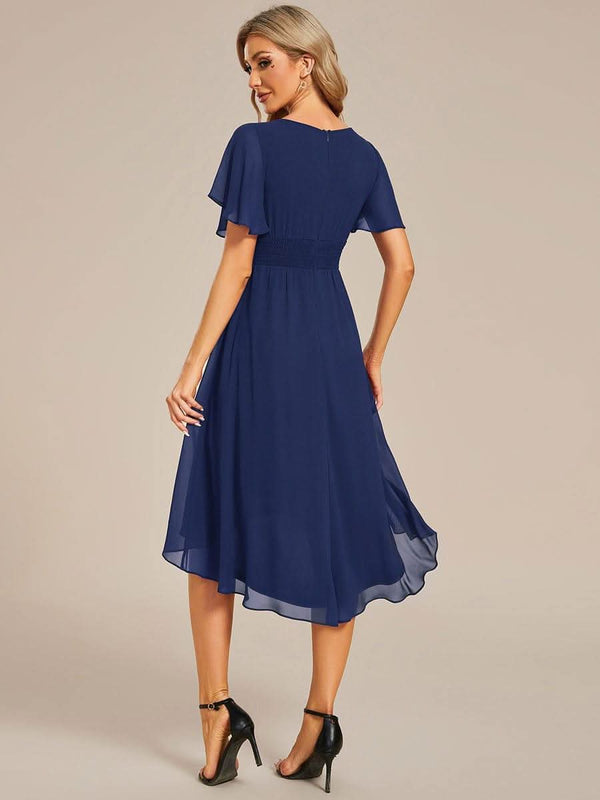 Flowy Chiffon Round Neckline A-Line Knee Length Bridesmaid Dress #color_Pink ever EDEN|Flowy Chiffon Round Neckline A-Line Knee Length Bridesmaid Dress