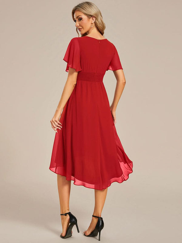 Flowy Chiffon Round Neckline A-Line Knee Length Bridesmaid Dress #color_Pink ever EDEN|Flowy Chiffon Round Neckline A-Line Knee Length Bridesmaid Dress