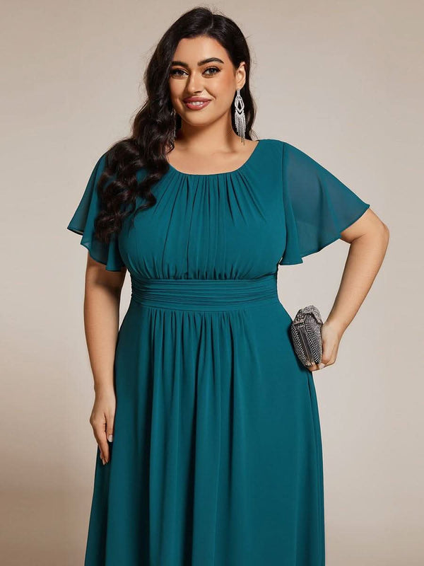 Flowy Chiffon Round Neckline A-Line Knee Length Bridesmaid Dress #color_Pink ever EDEN|Flowy Chiffon Round Neckline A-Line Knee Length Bridesmaid Dress