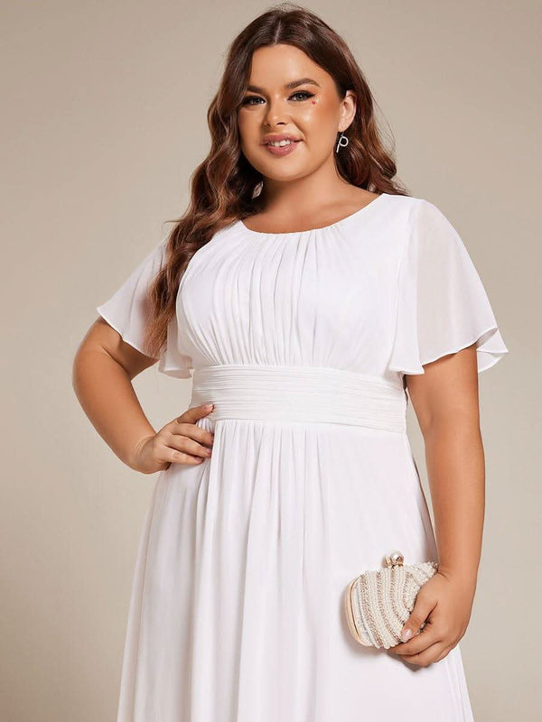 Flowy Chiffon Round Neckline A-Line Knee Length Bridesmaid Dress #color_Pink ever EDEN|Flowy Chiffon Round Neckline A-Line Knee Length Bridesmaid Dress