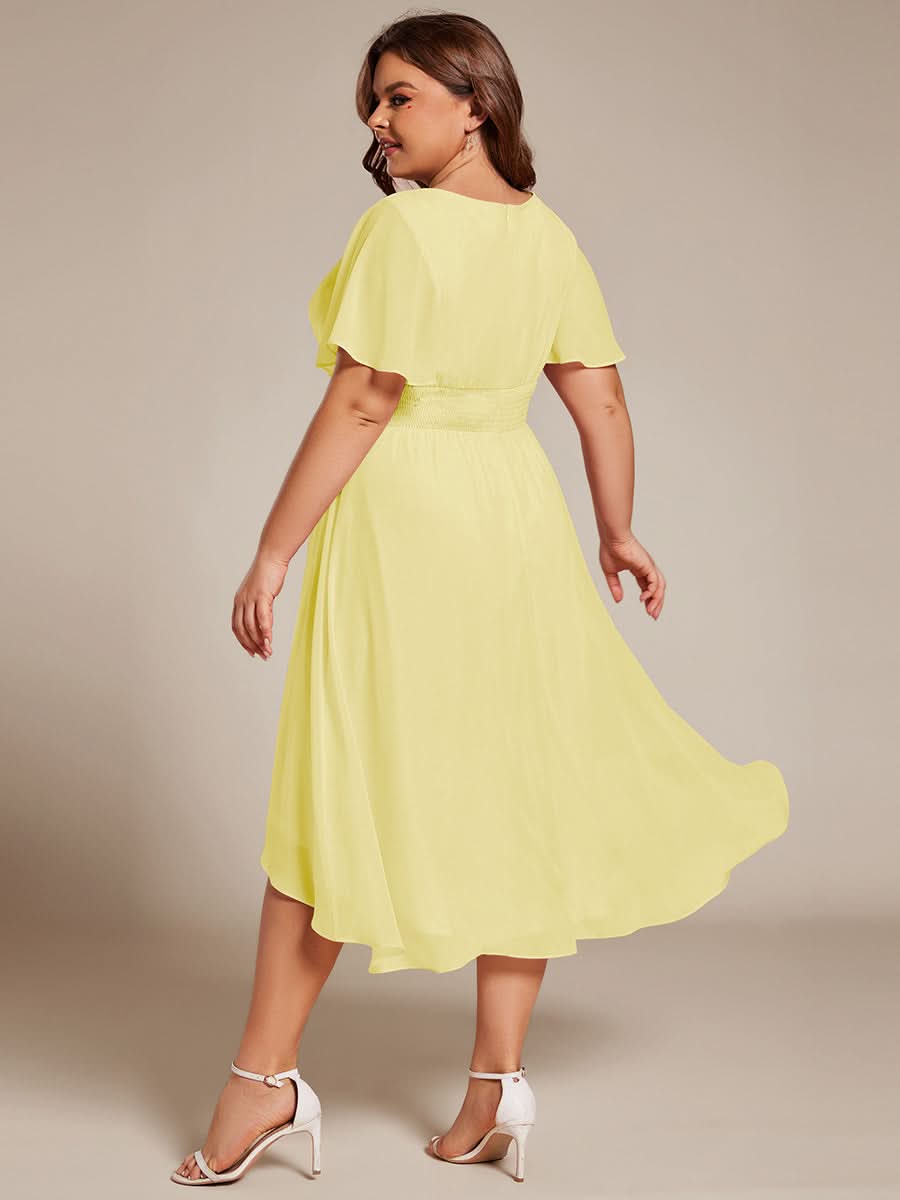 Flowy Chiffon Round Neckline A-Line Knee Length Bridesmaid Dress #color_Yellow