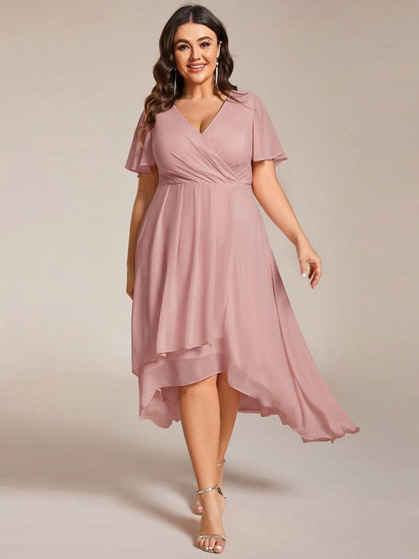 Flowy Ruffles Sleeve V-Neck A-Line Midi Chiffon Wedding Guest Dress #color_Teal ever LARK|Flowy Ruffles Sleeve V-Neck A-Line Midi Chiffon Wedding Guest Dress