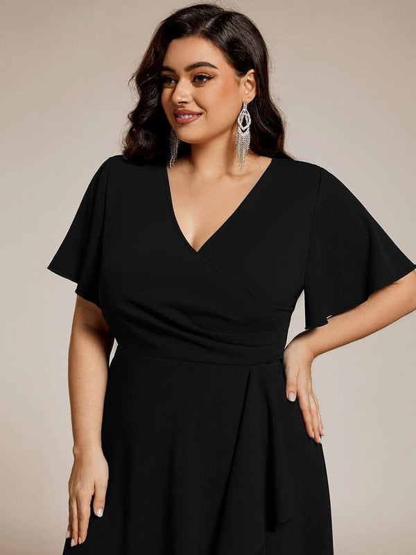 High-Stretch V-neck Midi Wedding Guest Dress #color_Black ever FALLON|High-Stretch V-neck Midi Wedding Guest Dress