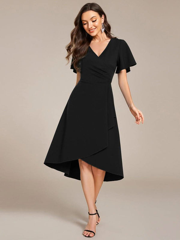 High-Stretch V-neck Midi Wedding Guest Dress #color_Black ever FALLON|High-Stretch V-neck Midi Wedding Guest Dress