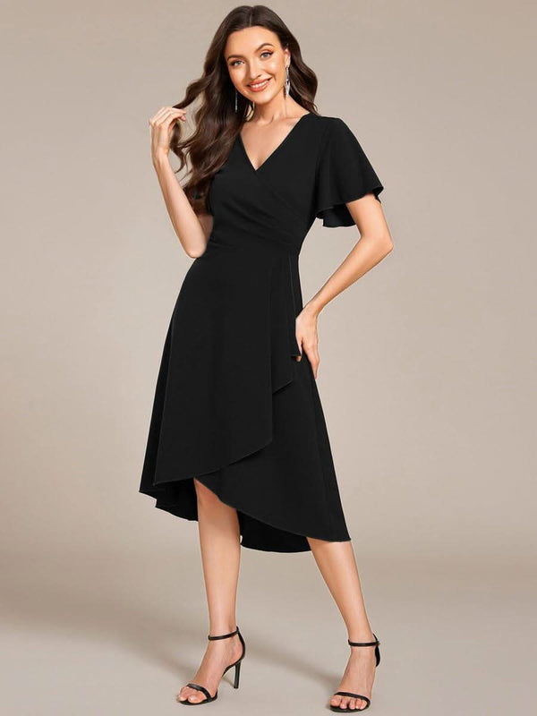 High-Stretch V-neck Midi Wedding Guest Dress #color_Black ever FALLON|High-Stretch V-neck Midi Wedding Guest Dress