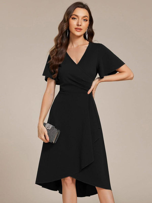 High-Stretch V-neck Midi Wedding Guest Dress #color_Black ever FALLON|High-Stretch V-neck Midi Wedding Guest Dress